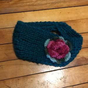 Blue flower knit head wrap